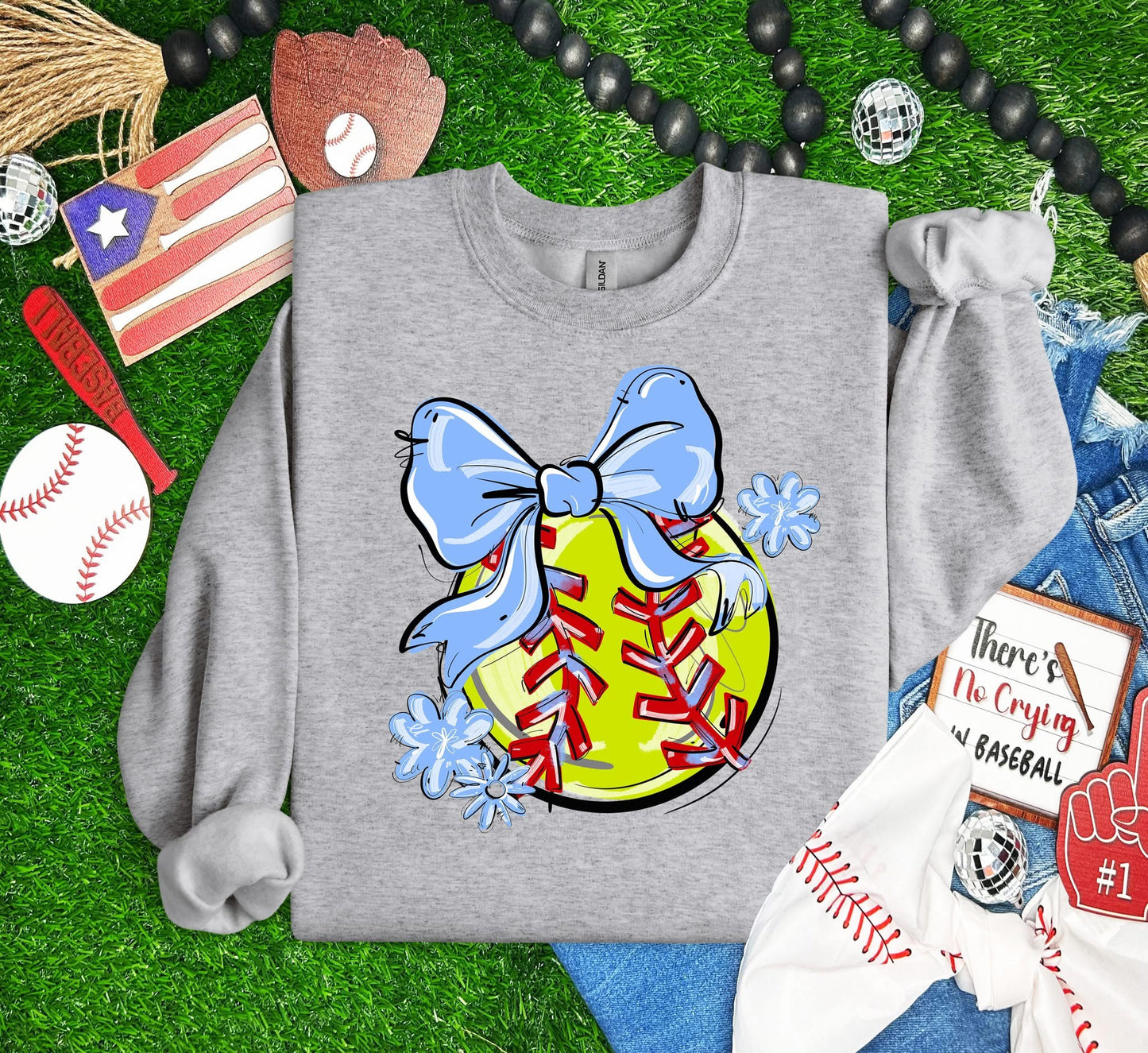 Play Ball Softball Team Color Bow DTF Transfer Design