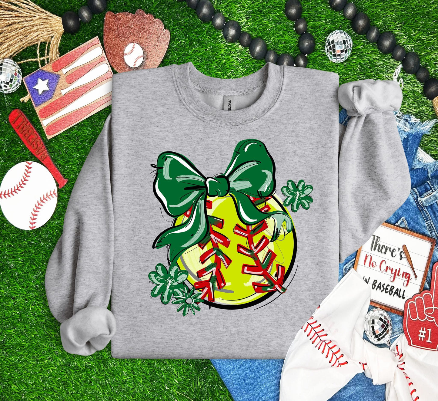 Play Ball Softball Team Color Bow DTF Transfer Design