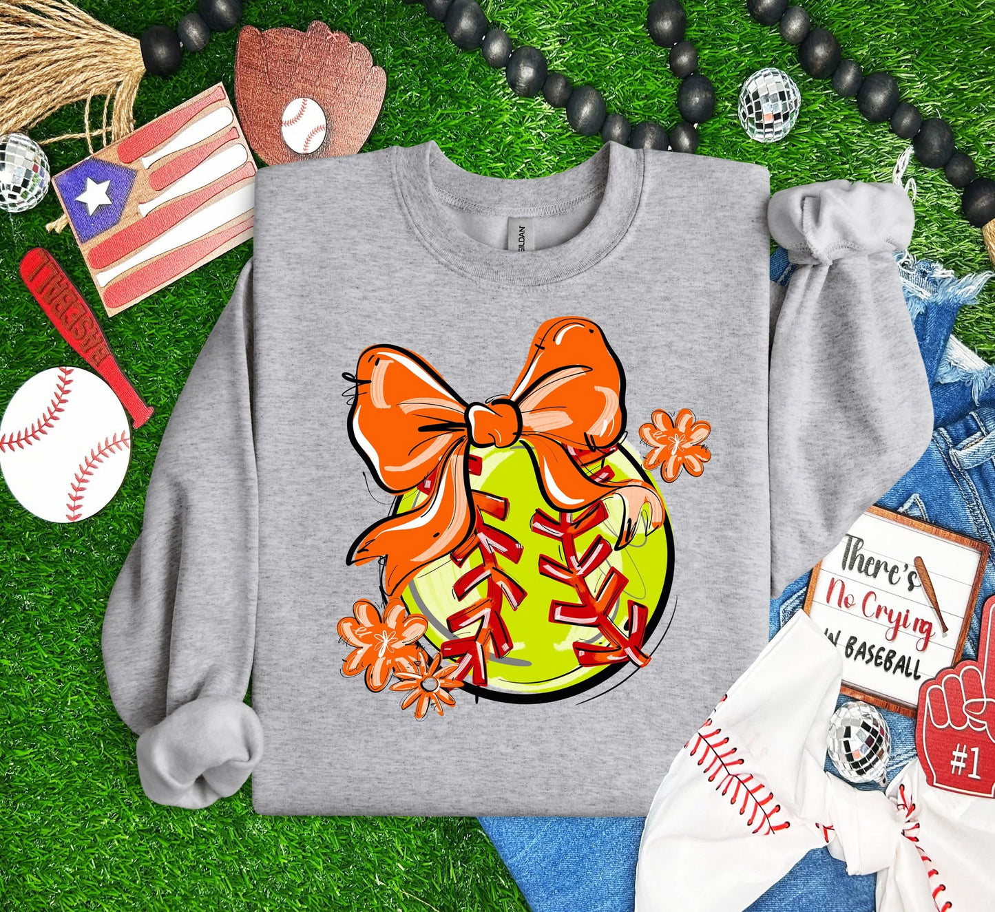 Play Ball Softball Team Color Bow DTF Transfer Design