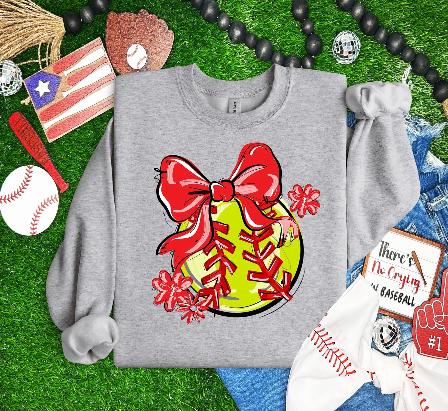 Play Ball Softball Team Color Bow DTF Transfer Design