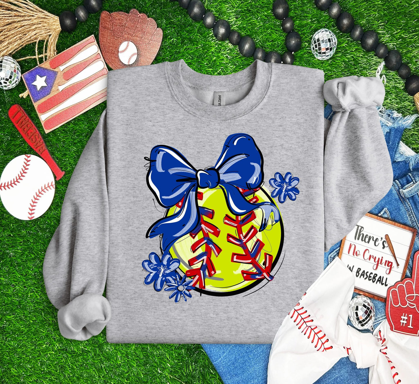 Play Ball Softball Team Color Bow DTF Transfer Design