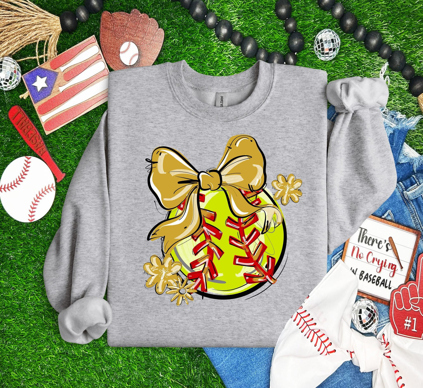 Play Ball Softball Team Color Bow DTF Transfer Design