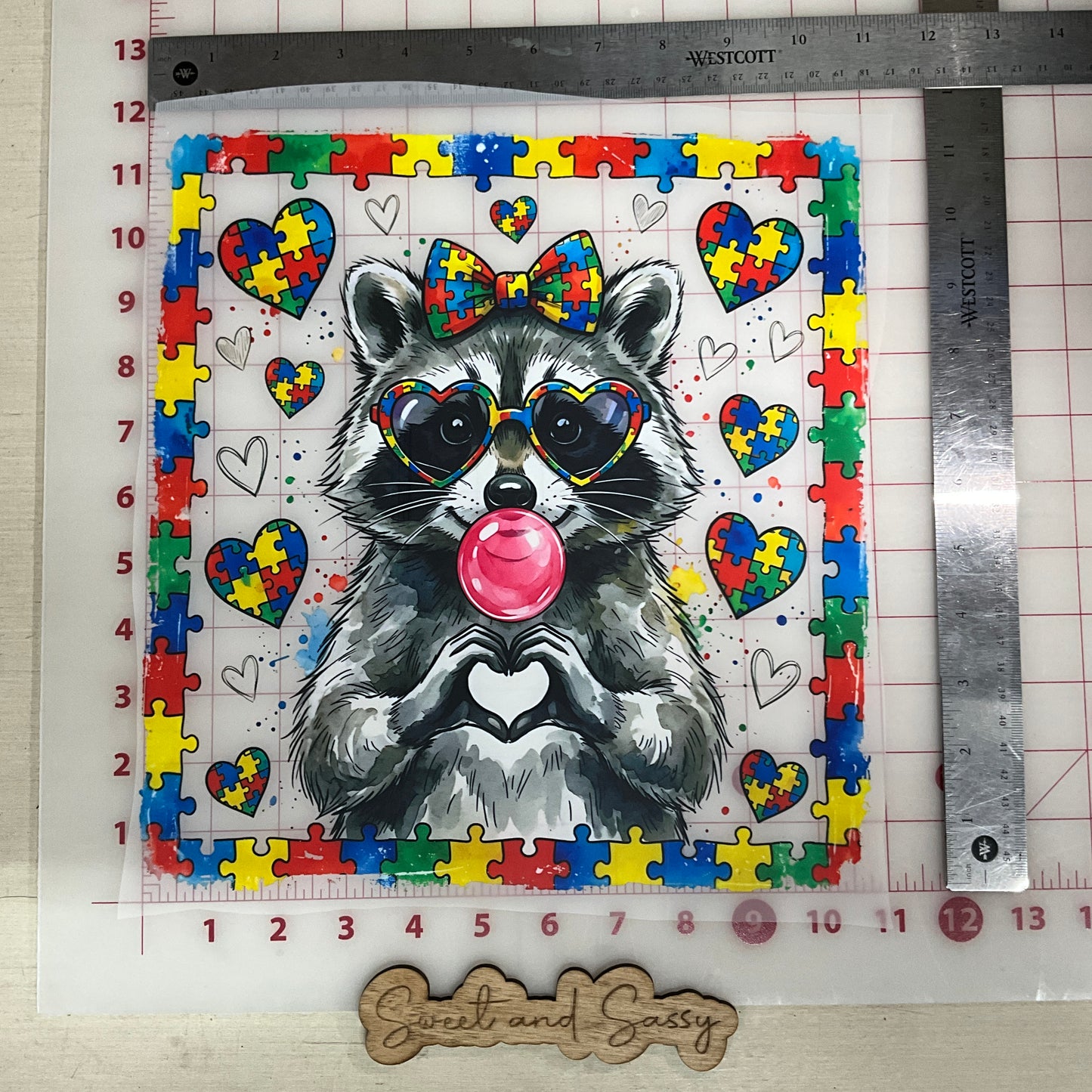 Puzzle Autism Racoon DTF Transfer Design