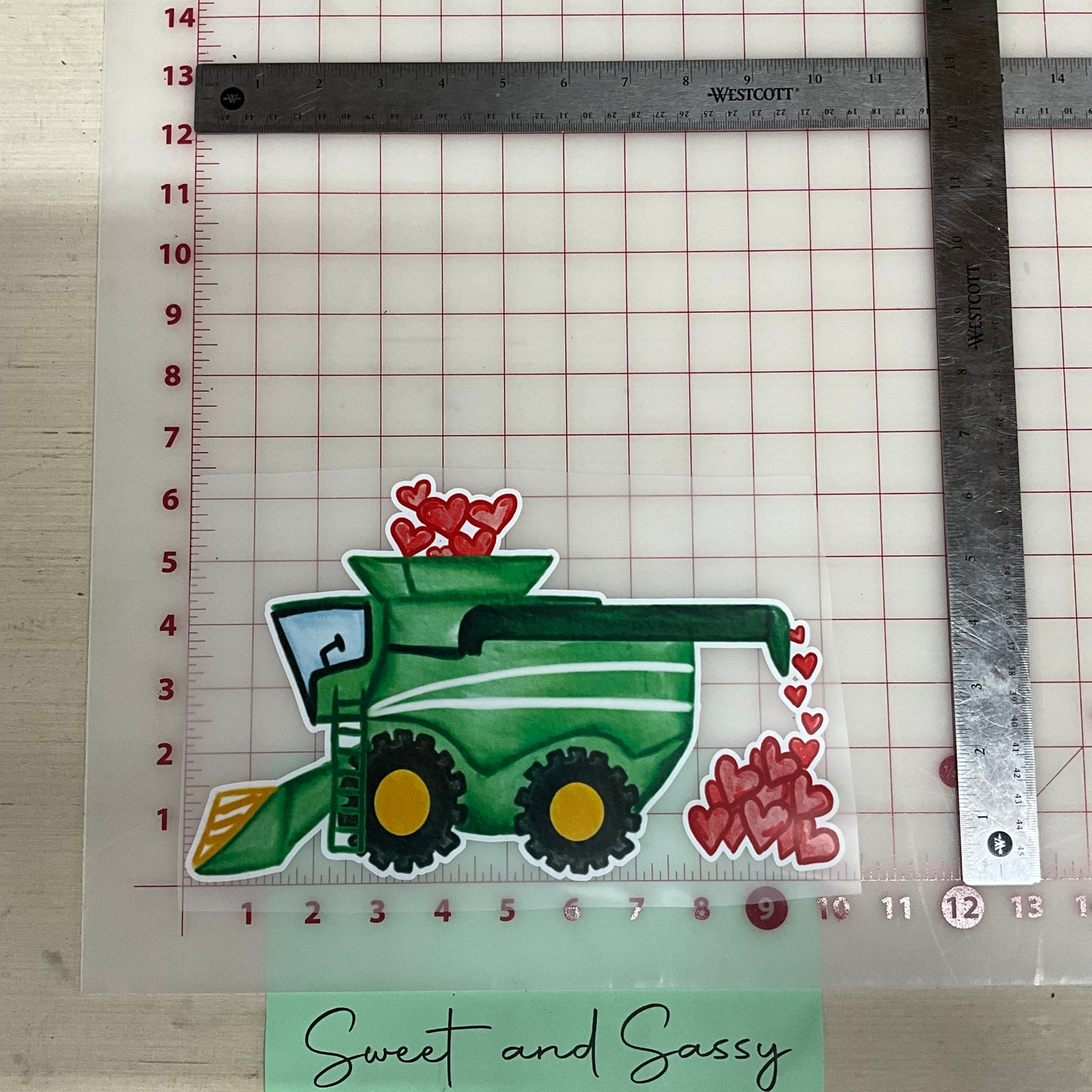 Green Tractor with hearts DTF Transfer Design