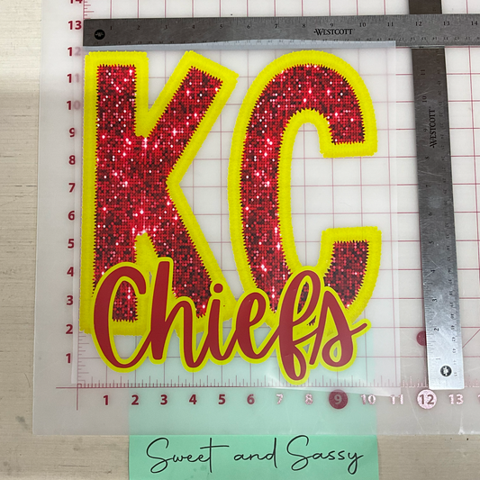 KC Chiefs Faux Embroidery and Sequins DTF Transfer Design