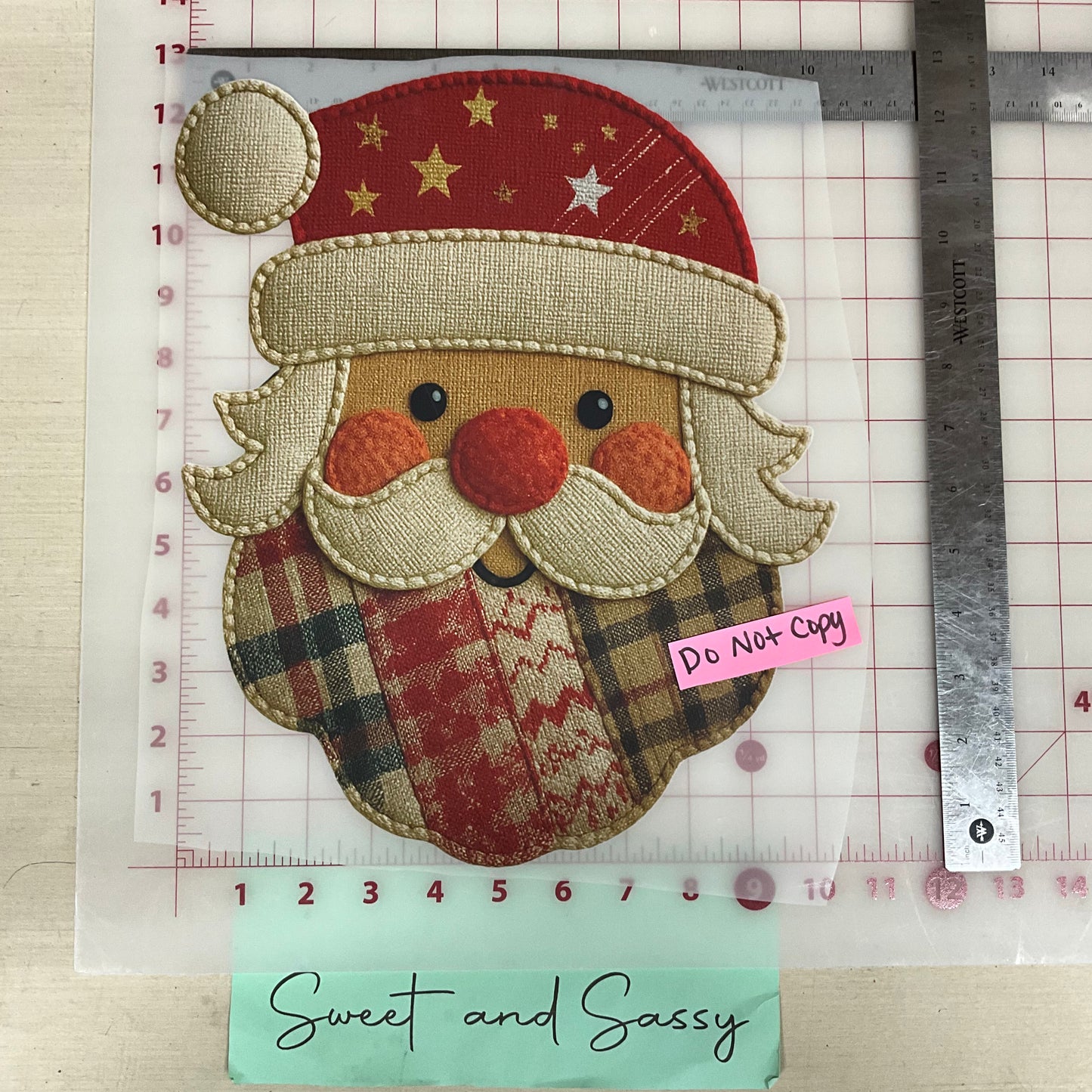 Santa patchwork with stars on hat DTF Transfer Design