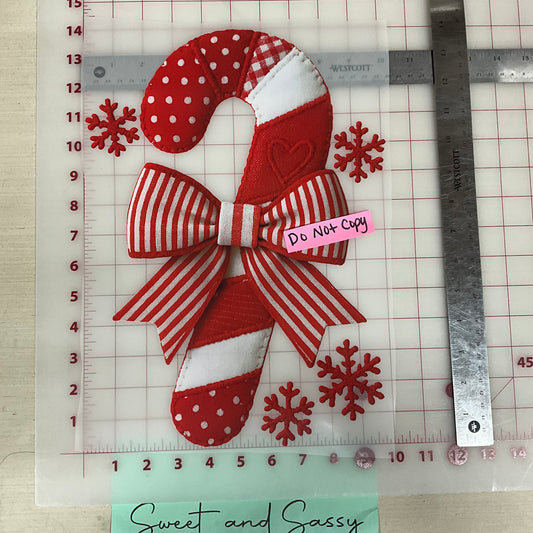 candy cane patchwork with bow and snowflakes DTF Transfer Design