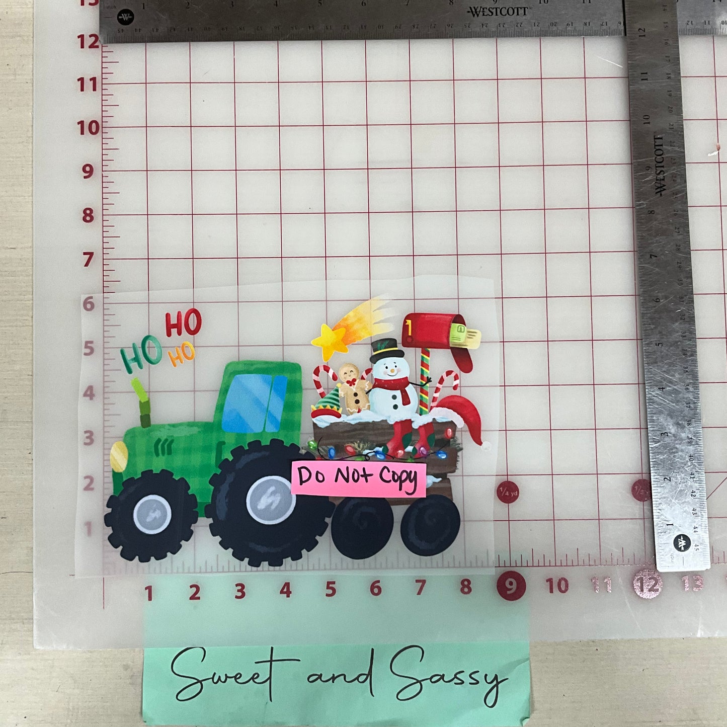 ho ho ho green tractor pulling christmas DTF Transfer Design