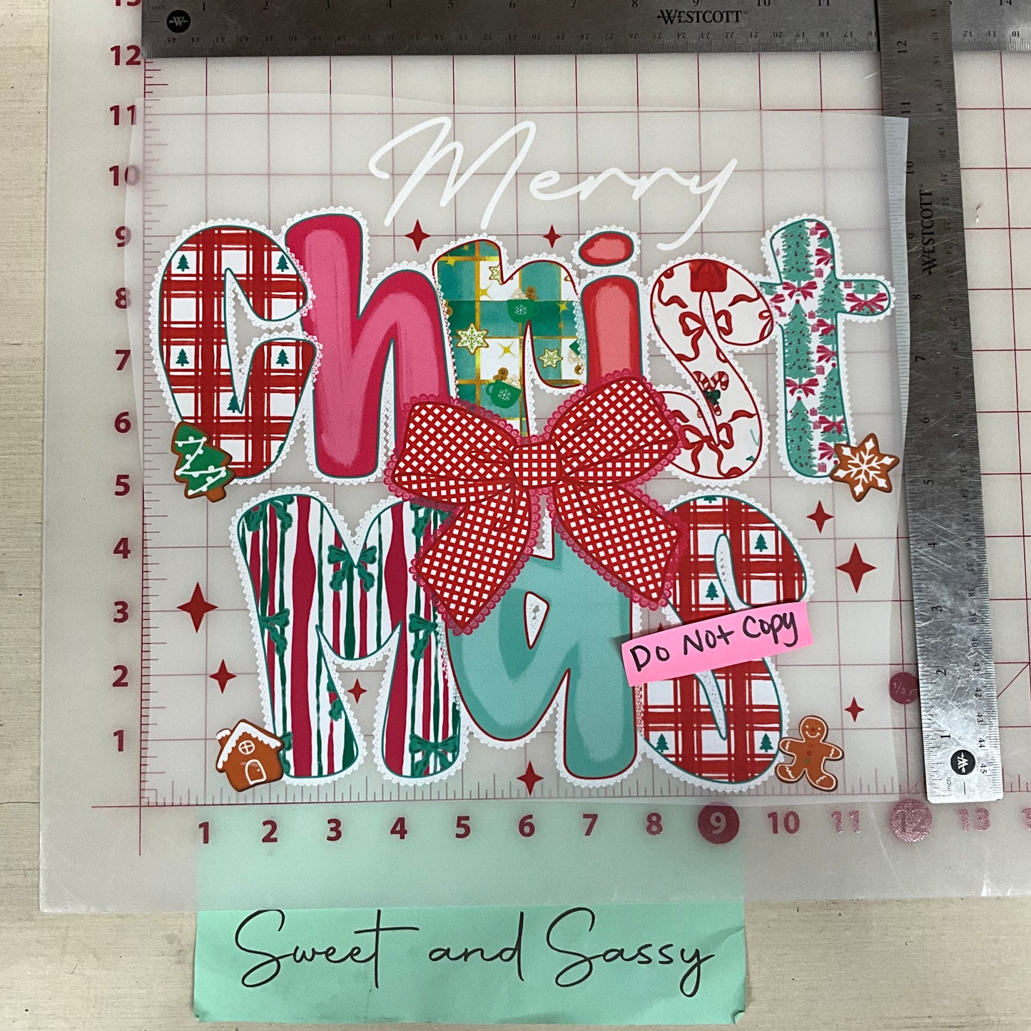 merry Christmas stacked red bow plaid DTF Transfer Design
