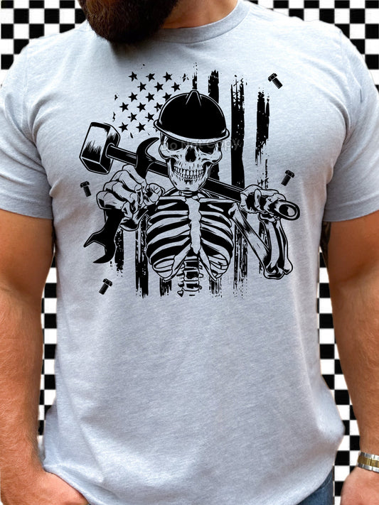 American Flag working man skeleton DTF Transfer Design Small Town