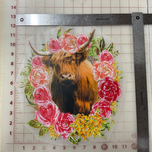 Cow flower wreath DTF Transfer Design