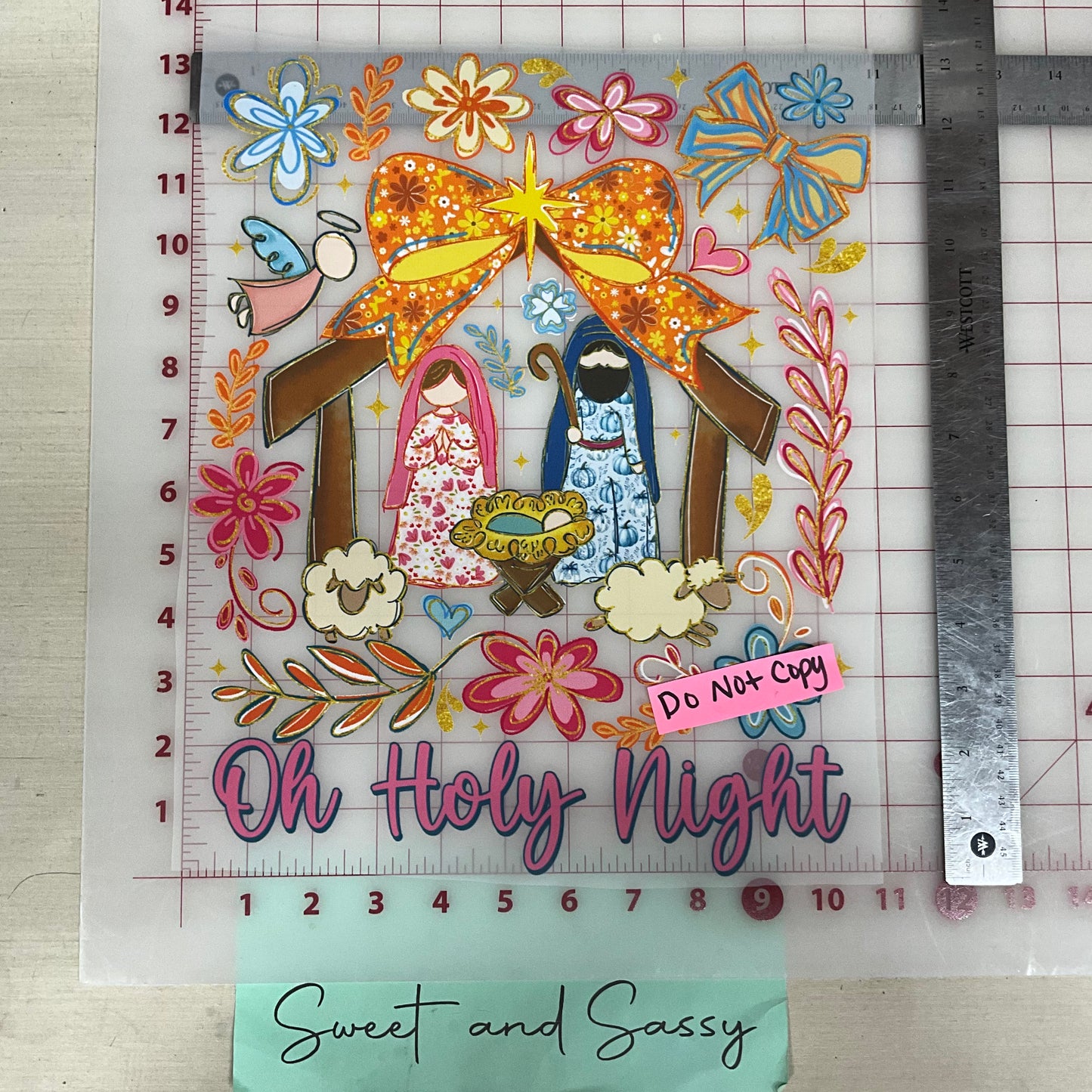 oh holy night pink flowers nativity DTF Transfer Design