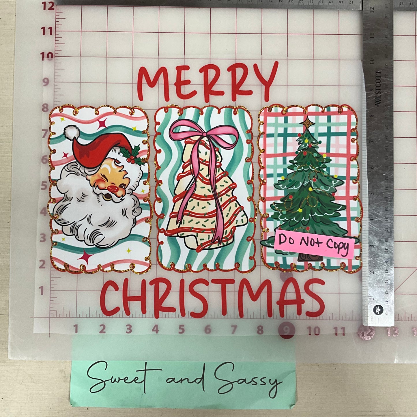 Merry Christmas santa snack cake tree stamps DTF Transfer Design