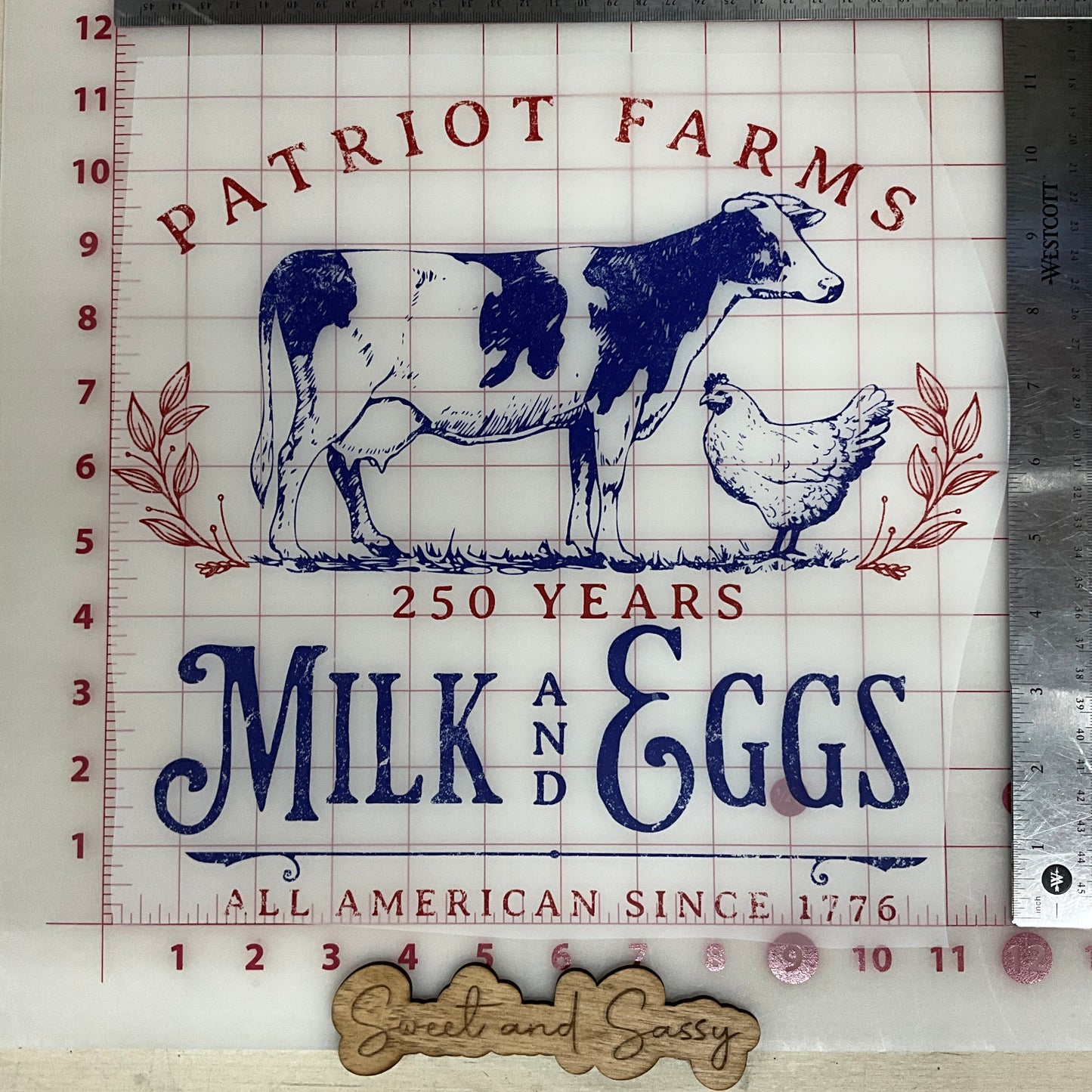Patriot Farms Milk and Eggs 250 years grunge DTF Transfer Design