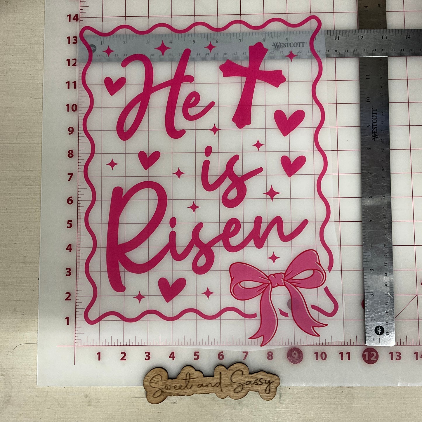 he is risen Pink with bow  DTF Transfer Design