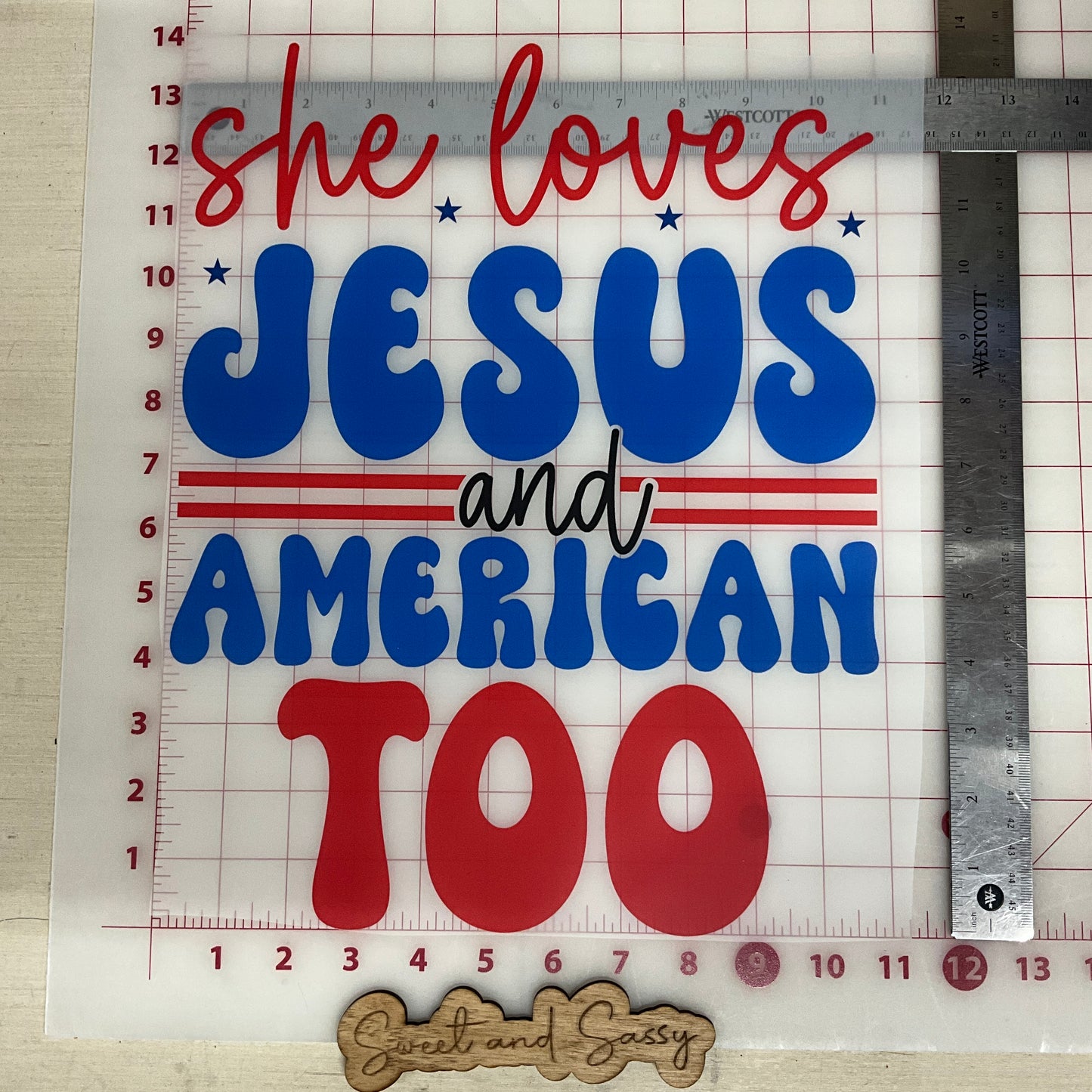 She loves Jesus and American too stacked DTF Transfer Design