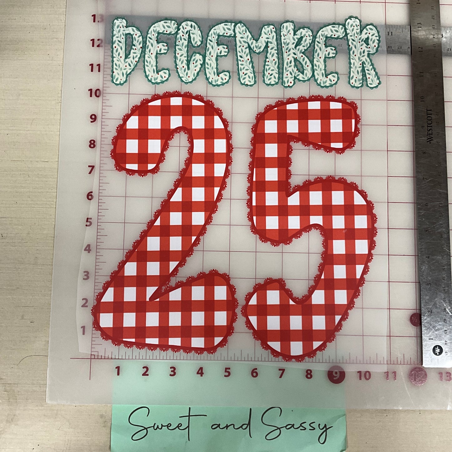 dec 25 red plaid lace DTF Transfer Design