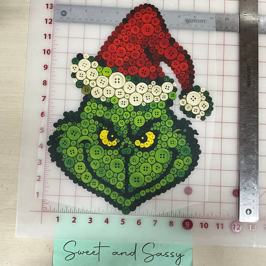 Button Grinch DTF Transfer Design SS