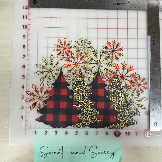 christmas trees red plaid cheetah snowflakes DTF Transfer Design