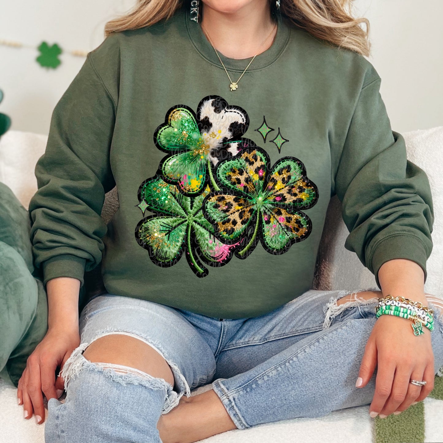 Four Leaf Clovers patterned DTF Transfer Design