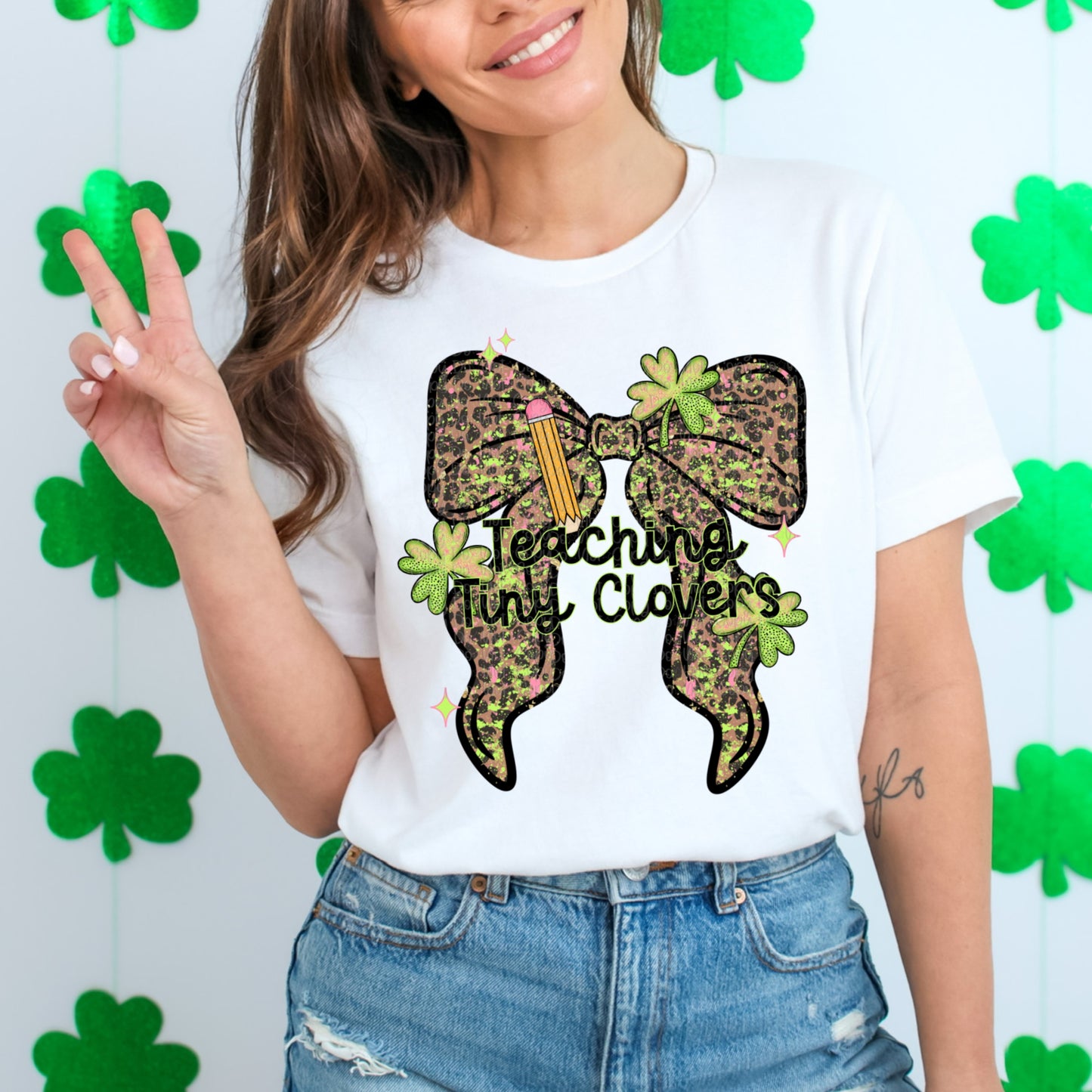 Teaching Tiny Clovers bow DTF Transfer Design