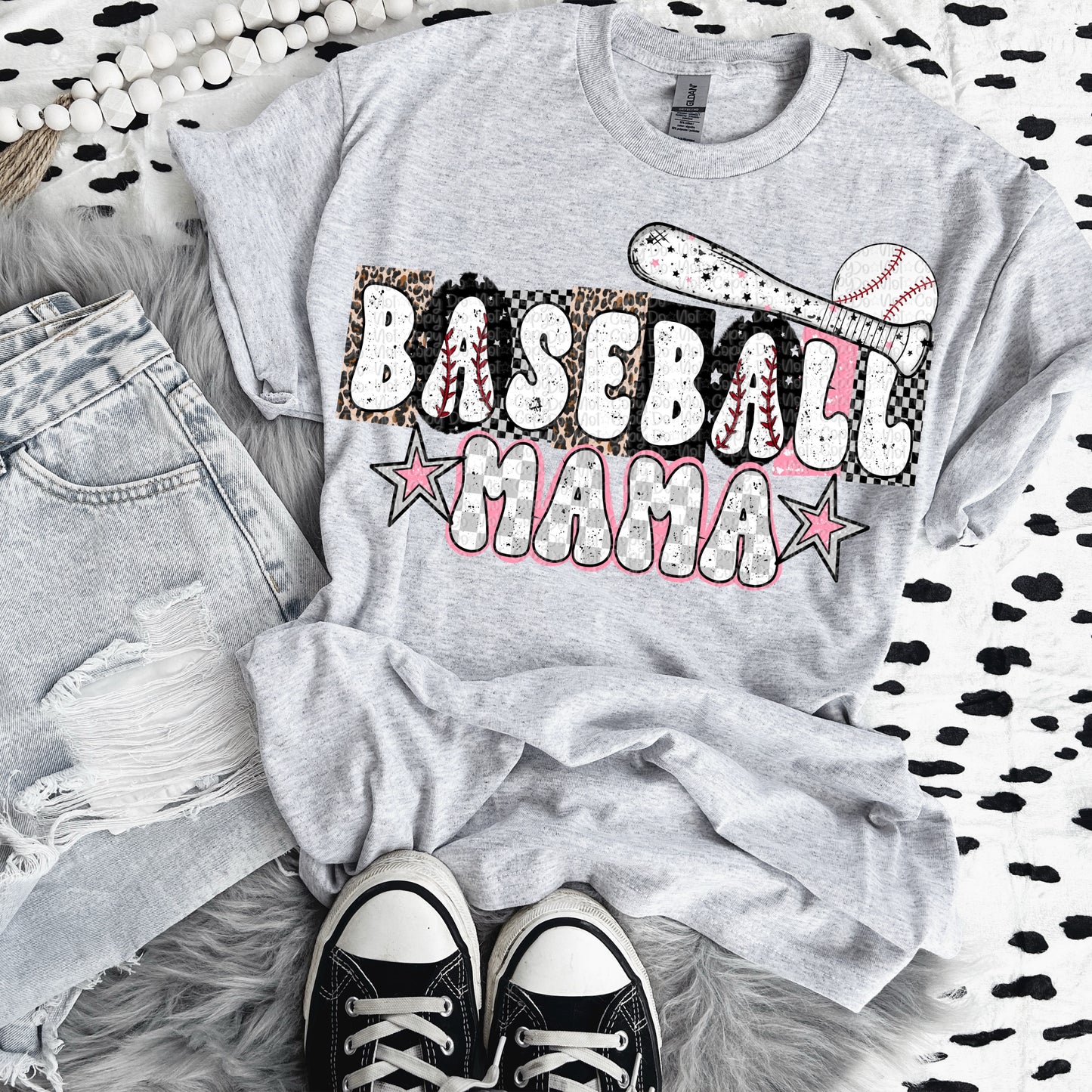 Baseball Mama checkered pink DTF Transfer Design