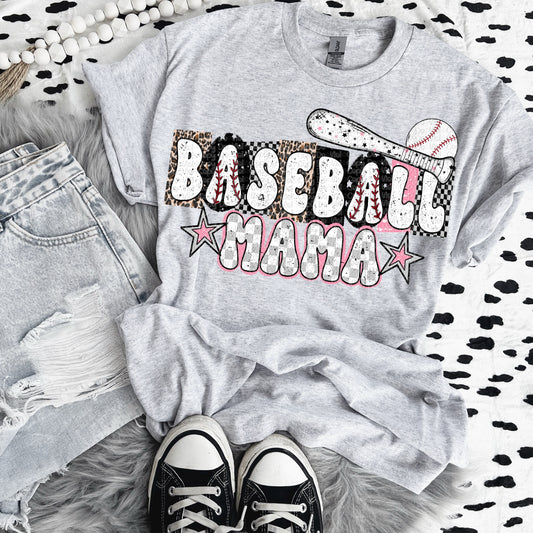 Baseball Mama checkered pink DTF Transfer Design