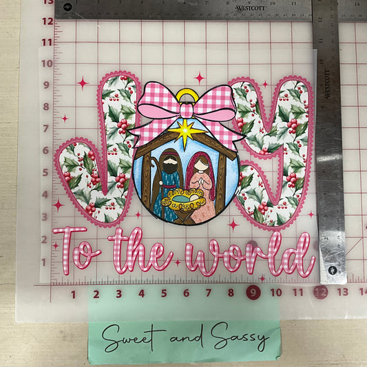 JOY TO THE WORLD pink bow ornament DTF Transfer Design