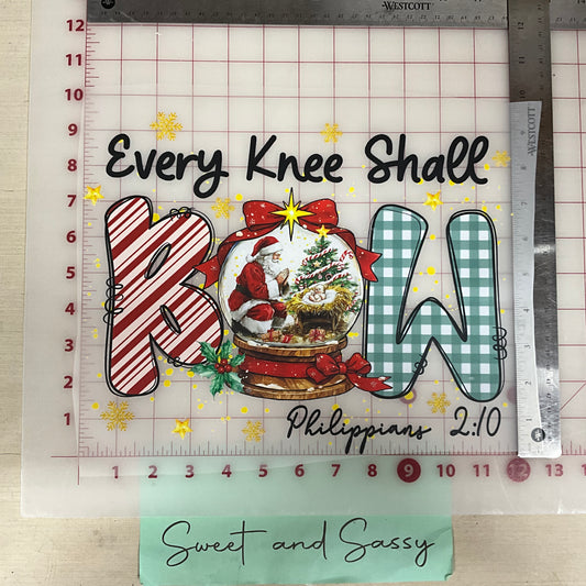 Every Knee Shall bow Santa snow globe DTF Transfer Design