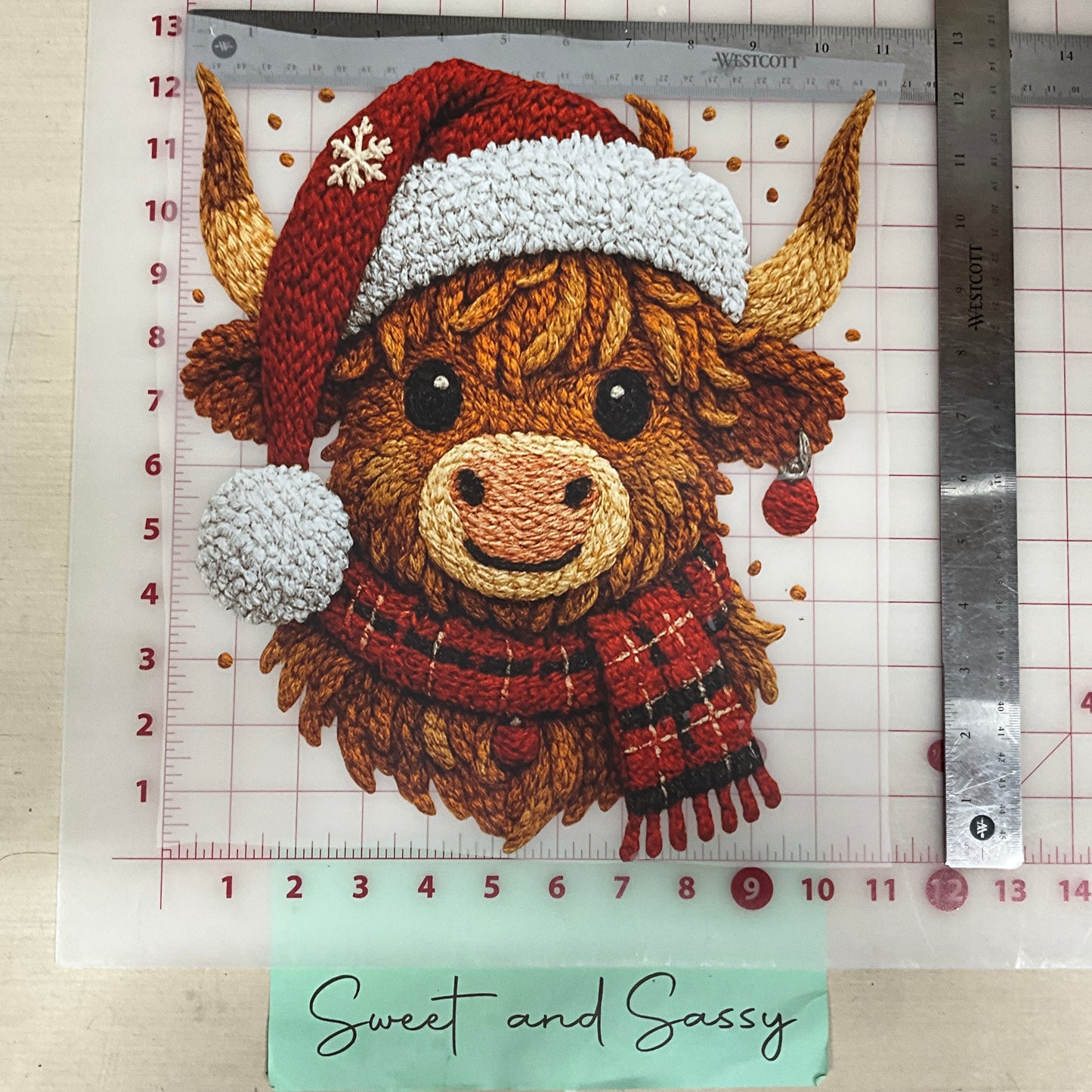 Highland Cow Christmas santa hat and scarf DTF Transfer Design