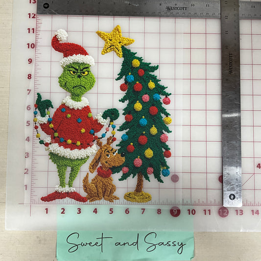 grinch dog tree yarn DTF Transfer Design