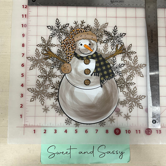 snowman with plaid scarf snowflakes DTF Transfer Design