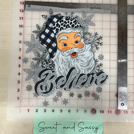 Santa believe gray black plaid hat DTF Transfer Design
