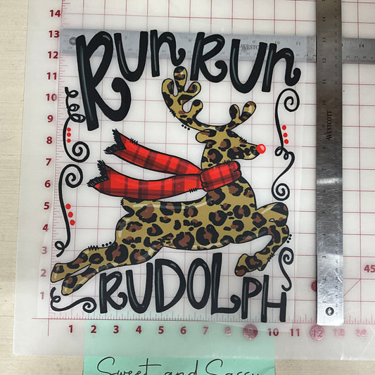 Run Run Rudolph red scarf DTF Transfer Design