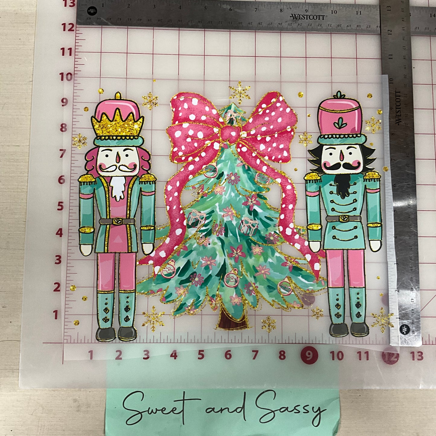 nutcracker colorful Christmas tree pink bow DTF Transfer Design