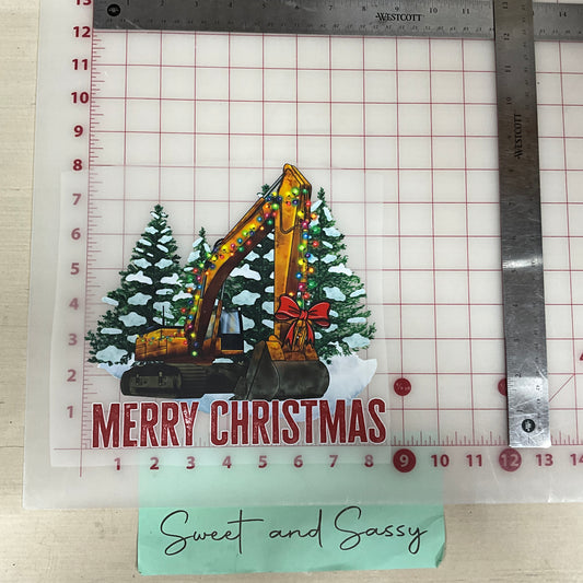 merry Christmas excavator red bow 1 DTF Transfer Design