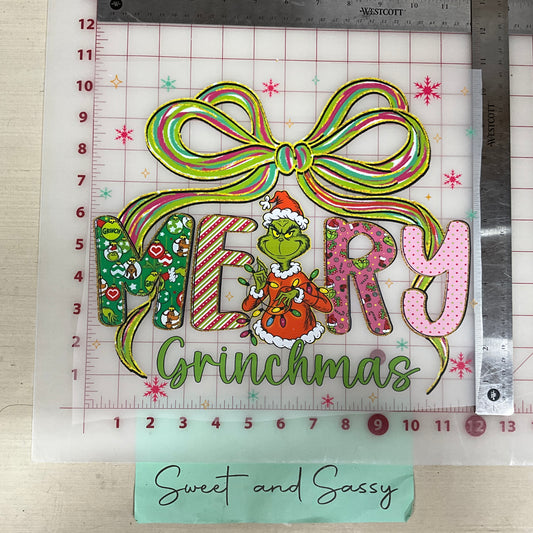 merry grinchmas with bow DTF Transfer Design