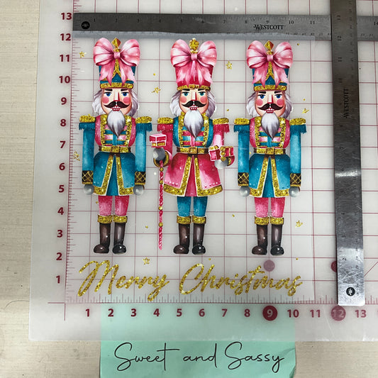merry christmas nutcrackers pink bows DTF Transfer Design