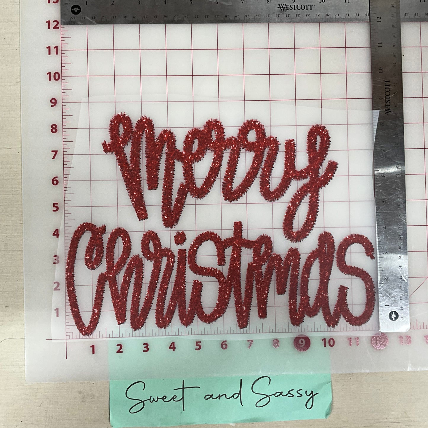 Merry Christmas Faux Tinsel DTF Transfer Design