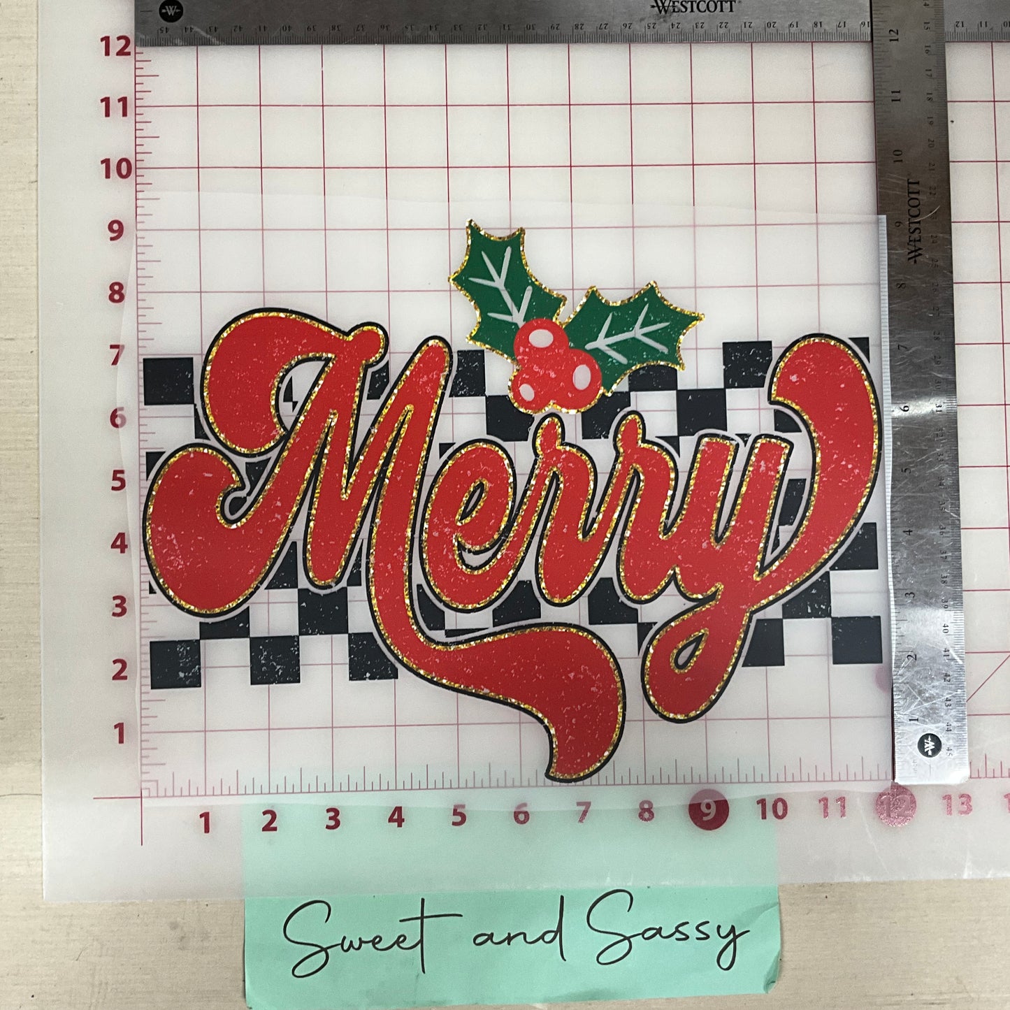Merry checkered holly DTF Transfer Design