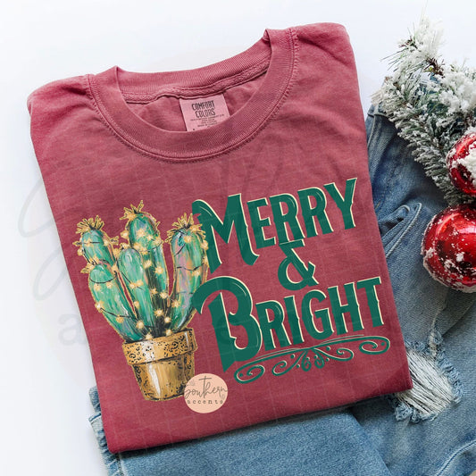 Merry and Bright cactus DTF Transfer Design