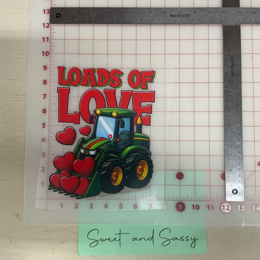 Loads of Love Green Tractor DTF Transfer Design