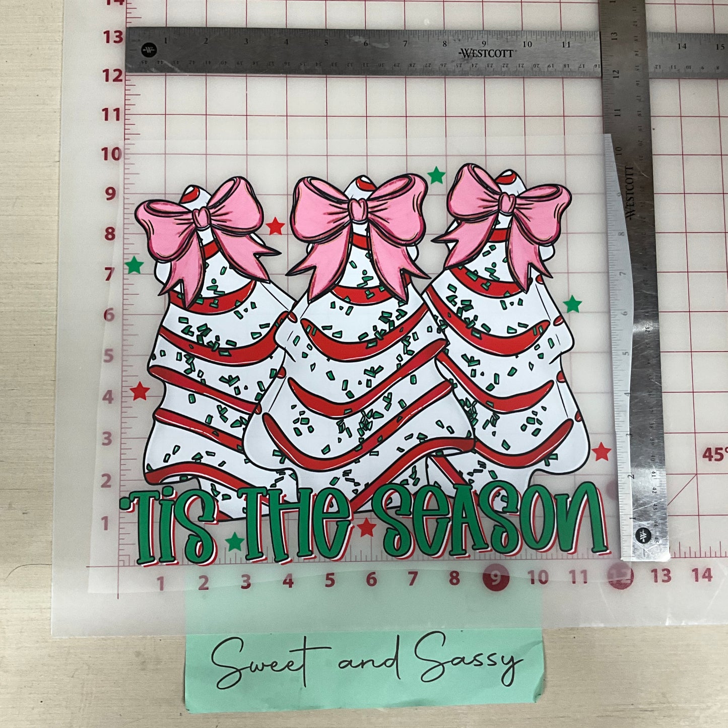 Tis the season cakes with pink bows_ DTF Transfer Design
