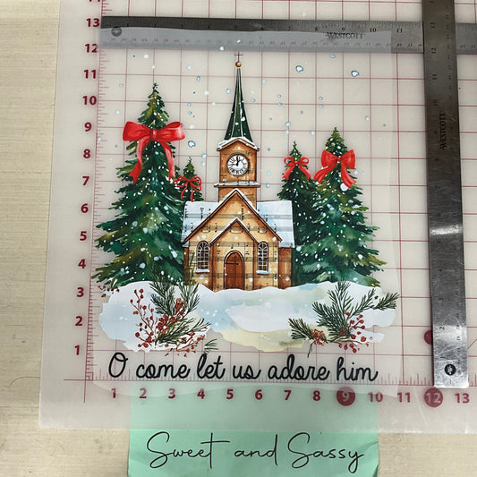 CHURCH O COME LET US ADORE DTF Transfer Design