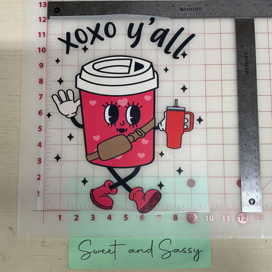 Coffee XOXO Y'all Red Cup DTF Transfer Design