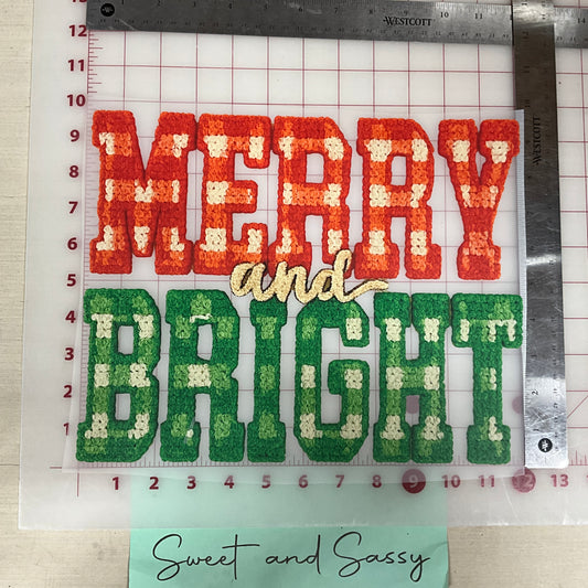 MERRY AND BRIGHT Red and Green Checkered yarn 3 DTF Transfer Design