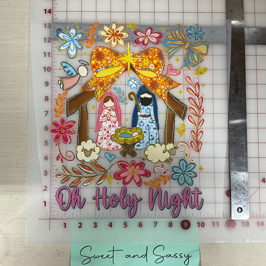 oh holy night pink flowers nativity DTF Transfer Design