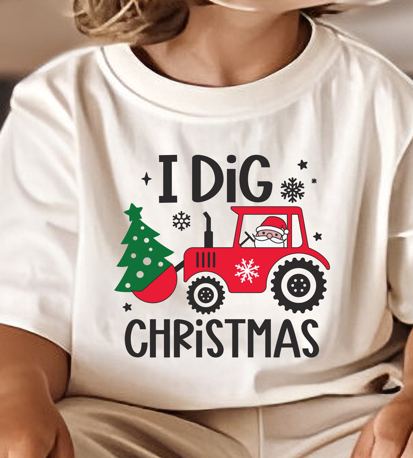 I Dig Christmas Red Tractor DTF Transfer Design