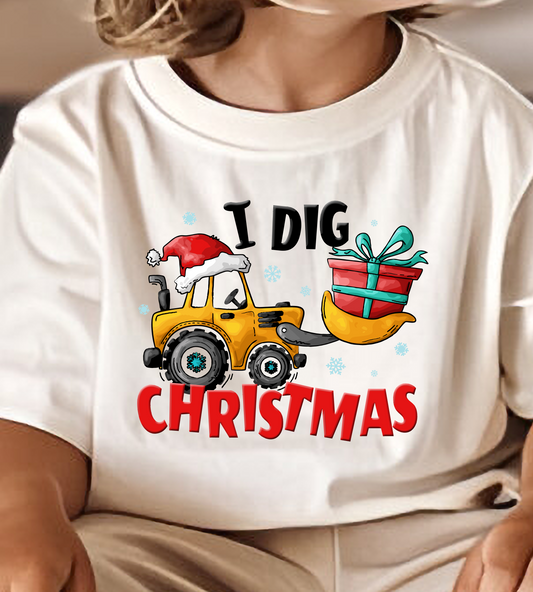 I Dig Christmas Yellow Backhoe DTF Transfer Design