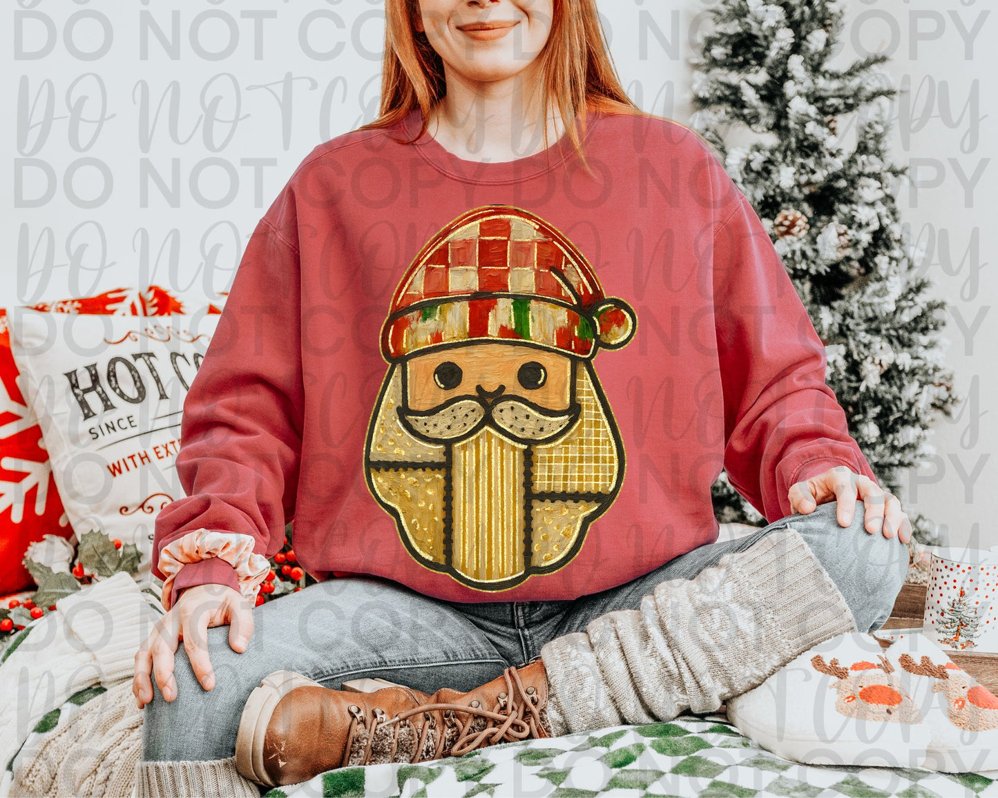 Impasto Patchwork Santa Traditional DTF Transfer Design SS